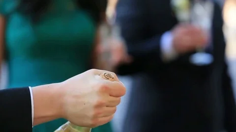 The opening of the bottle with champagne. Stock Footage 84093483