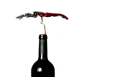 Opening a bottle of red wine with a corkscrew. Stop motion animation. Loop video Vídeo Stock 241904822