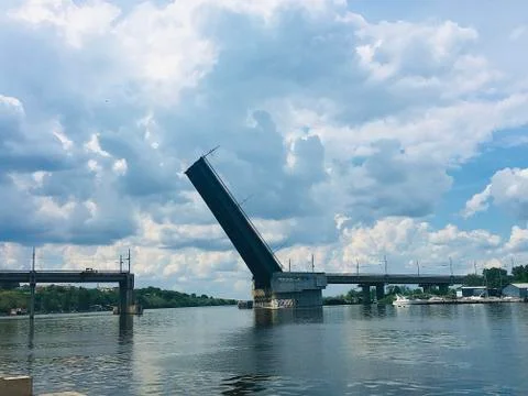 Opening the  bridge in the riverside Stock Photos