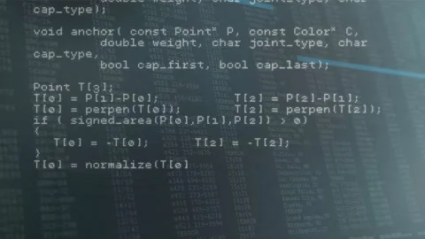 Opening C++ editor executing file loop then HTTP request scrolling to polyline Stock Footage 313493089