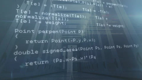 Opening C++ overlay scrolling upward showing code blocks ending with Stock Footage 311084480