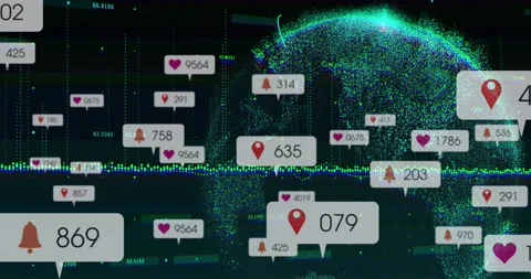 Opening canvas activating waveform as globe rotating and icons updating counts Stock Footage 317260181