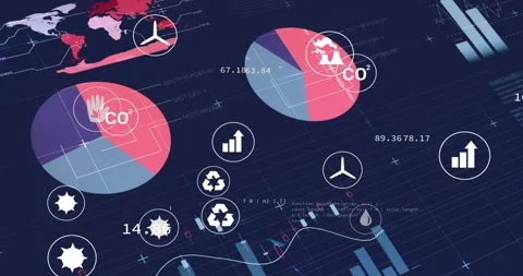Opening canvas displaying table and code, fading icons animating pie and bar Stock Footage 314792512