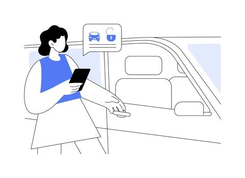 Opening a car isolated cartoon vector illustrations. Ilustración de archivo