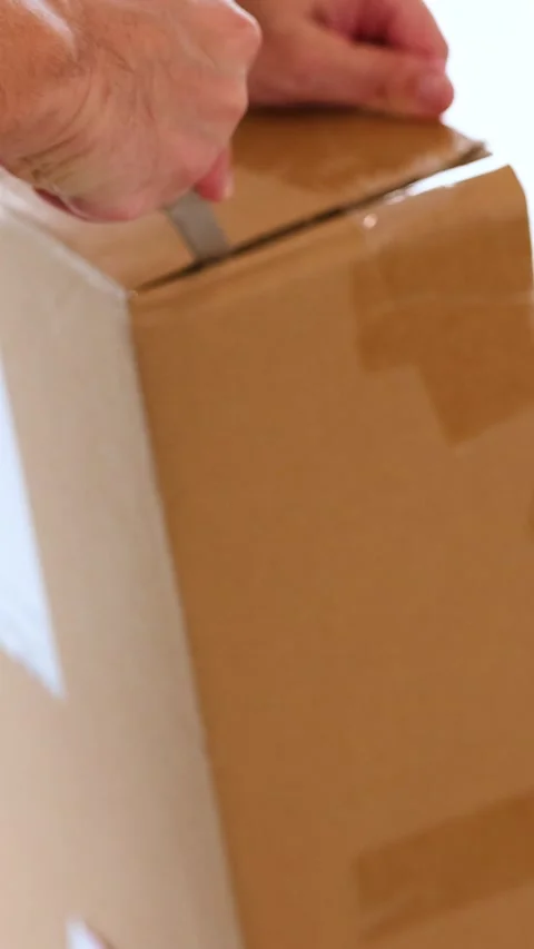 Opening a Cardboard Box with a Knife Stock Footage 307290539