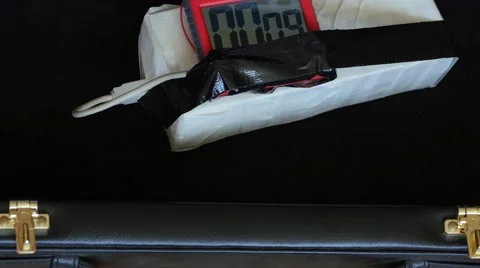 Opening the case with countdown timer linked with bomb Stock Footage 49445935