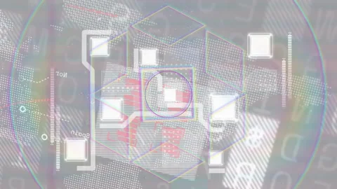 On opening central node pulsing, fading in square nodes, scanning ring animating Stock Footage 311677578