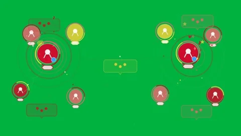 Opening central yellow bubble starting mirrored hubs pulsing, linking, signaling Stock Footage 333907671