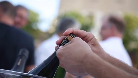 Opening champagne bottle closeup. Stock Footage 103283513