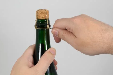 Opening champagne bottle Stock Photos