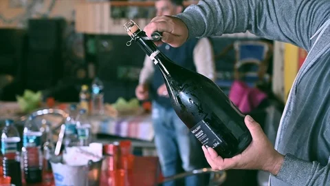 Opening champagne with a knife Stock Footage 106036017
