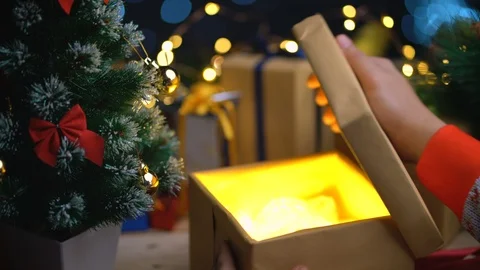 Opening Christmas Gift Stock Footage 97047454