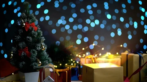 Opening Christmas Gift Glowing Light Come Out From The Box Stock Footage 96362344