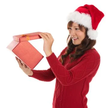 Opening christmas present Stock Photos