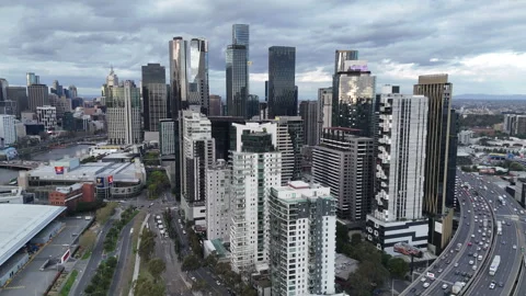 Opening cinematic drone shot through Melbourne Stock Footage 317717012