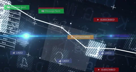 Opening code-filled space, rotating cube starting UI labels, emerging graph Stock Footage 311508163