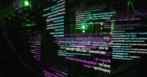 Opening code panel, code panels emerging, rotating, merging into spinning 3D Stock Footage 312845309