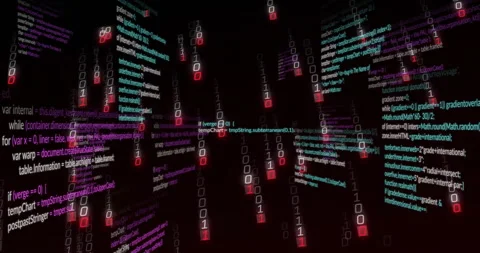 Opening code panel, panels emerging around void and binary digits cascading, Stock Footage 312905432
