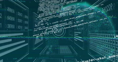 Opening code scrolling sparking corridor shifting with pulsing HUD and emerging Stock Footage 313240760