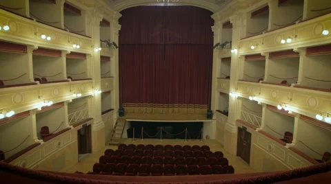 Opening curtain in an old theater Stock Footage 64022892