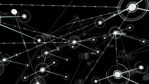 Opening dark canvas showing node connecting teal lines weaving mesh network 스톡 동영상 310180386