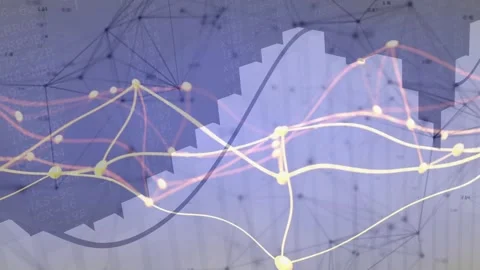 Opening dark network grid, bar chart emerging, waveforms sweeping horizontally Stock Footage 320067954