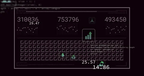 Opening dashboard starting numbers climbing, rippling charts and shifting icons 库存影片 310317604