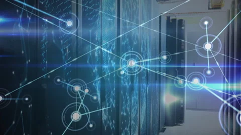 Opening data center globe spawning node shooting lines forming network Stock Footage 314744766