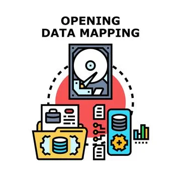 Opening data mapping managing digital information technology Stock Illustration