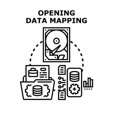Opening data mapping managing digital information technology Stock Illustration