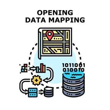 Opening data mapping process and information technology concept Illustrazione stock