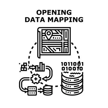 Opening data mapping process and information technology concept Stock Illustration