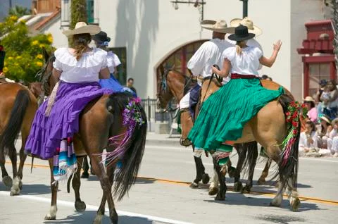 Opening day parade down State Street, Santa Barbara, CA, Old Spanish Days Stock Photos