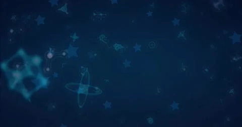 Opening deep navy causing drifting translucent shapes and node clusters pulsing Video stock 329569232