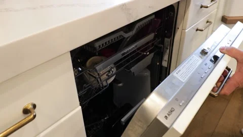 Opening A Dishwasher Stock Footage 147990107