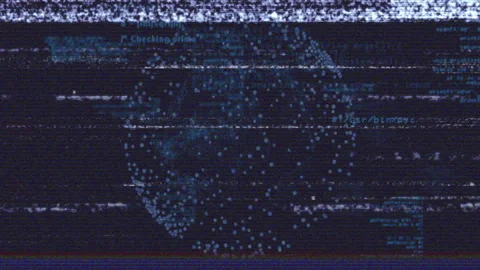 Opening display starting static lines crossing rotating globe as code Stock Footage 312915882