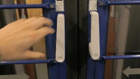 Opening the door between compartments in old type train, Poland, polish train Stock Footage 101736410