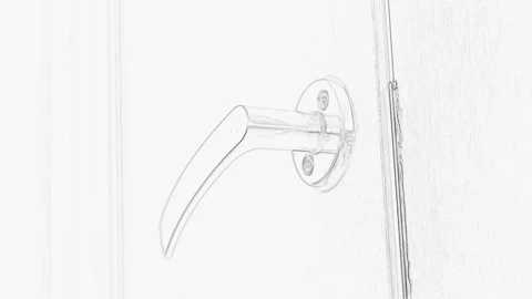 An opening door close-up with a pencil drawing effect Vidéo 304897752