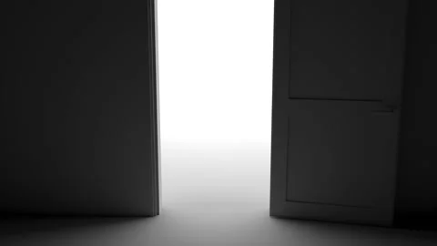 Opening the door in the dark, rays of light penetrate inside. The concept of a b Stock Footage 156528977