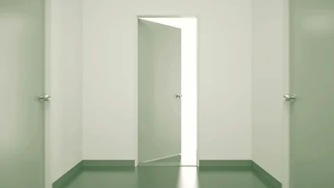 Opening Door At The End Of The Long Corridor Stock Footage