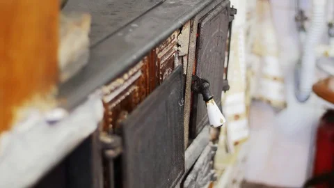 Opening A Door Of An Old Fireplace Stock Footage 85077600