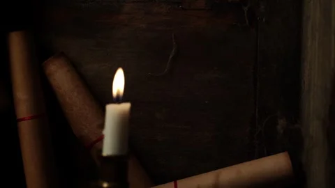 Opening Door To Pick Up Vintage Documents With Candle Stock Footage 282443347