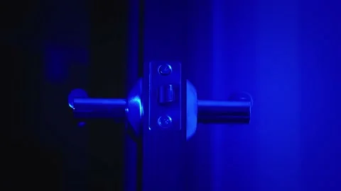 Opening door to the room in blue Video stock 131161978