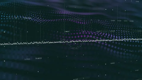 Opening dot grid wave rippling with colored clusters rising falling labels Stock Footage 315559115