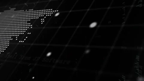 Opening dotted world map on grid, panning right streaming code pulsing bits 库存影片 318260770