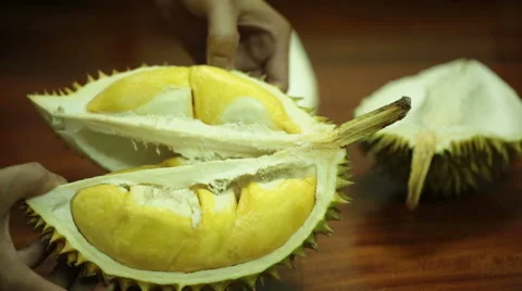 Opening a durian fruit. Stock Footage 55710228