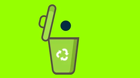 Opening dustbin trash with recycle logo on green screen falling Waste into Trash Stock Footage 221467133