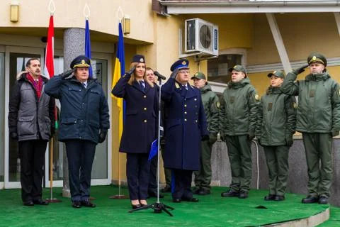 The opening of the first joint contact point on the Ukrainian-Hungarian borde Stock Photos