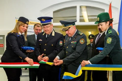 The opening of the first joint contact point on the Ukrainian-Hungarian border Stock Photos
