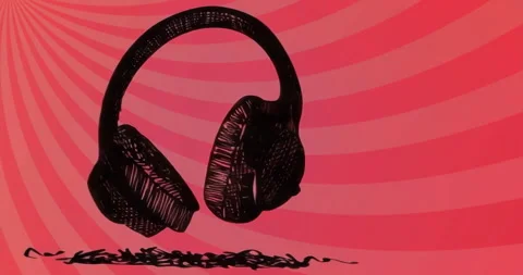 Opening floating headphone icon tilting then rotating over red pink swirl Stock-Footage 315522814
